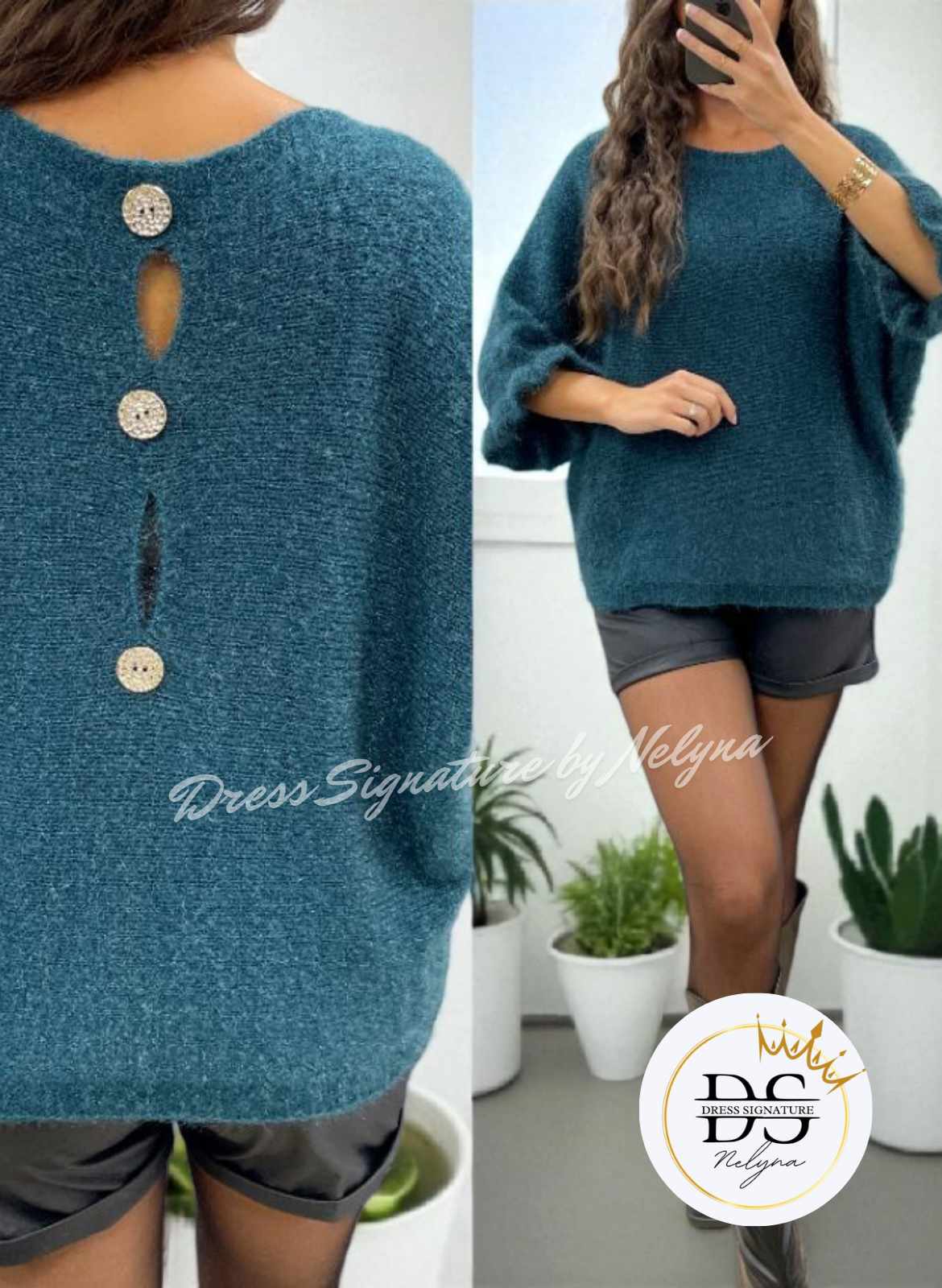 Pull mohair dos à boutons