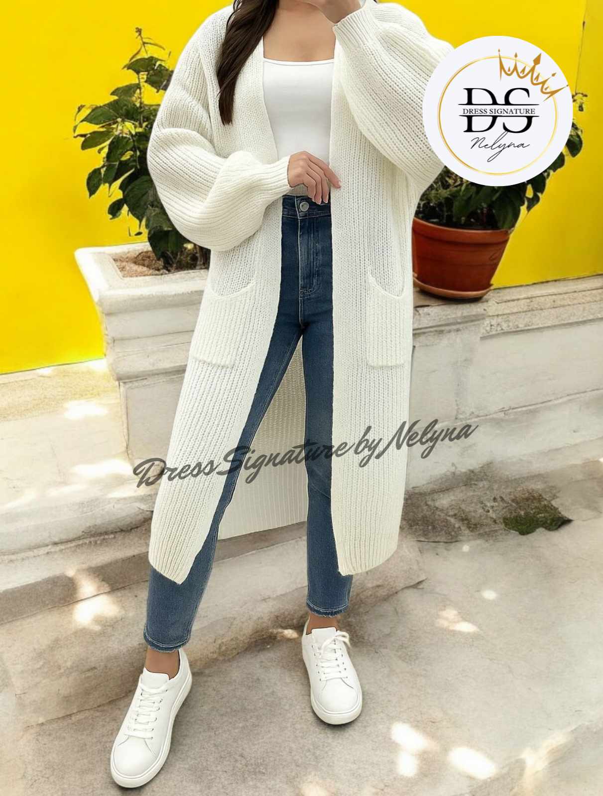 Gilet long maille 2 poches