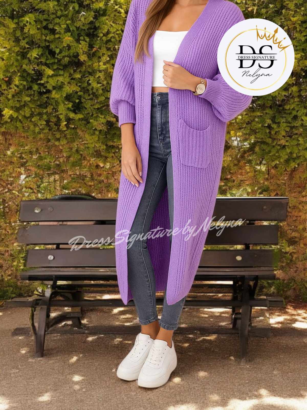 Gilet long maille 2 poches