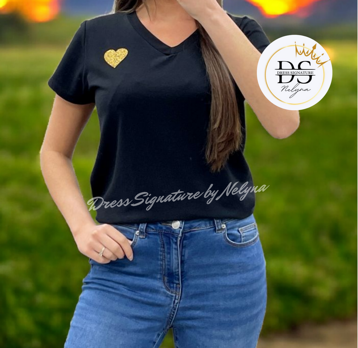 T-shirt coton cœur gold noir