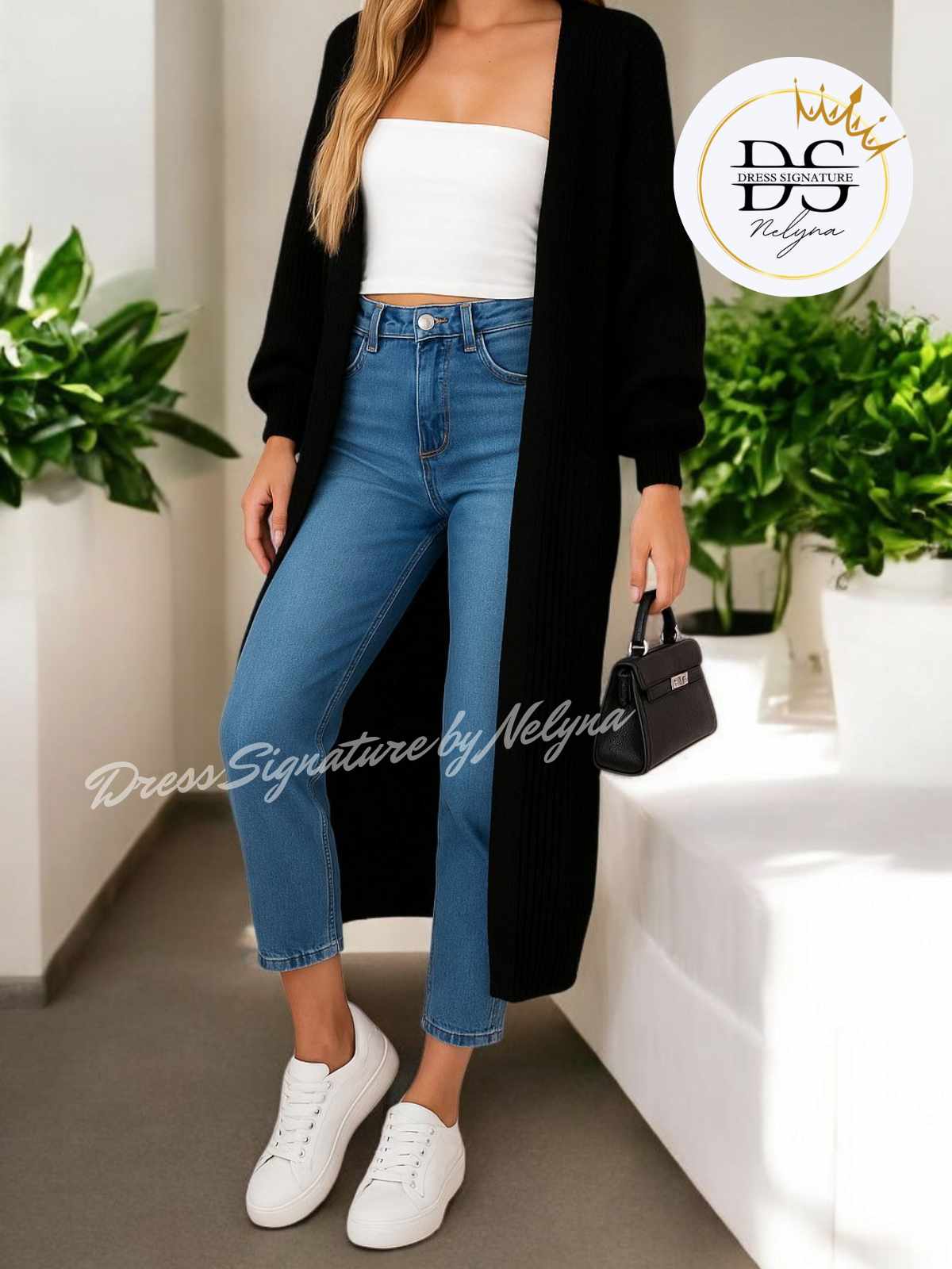 Gilet long maille 2 poches