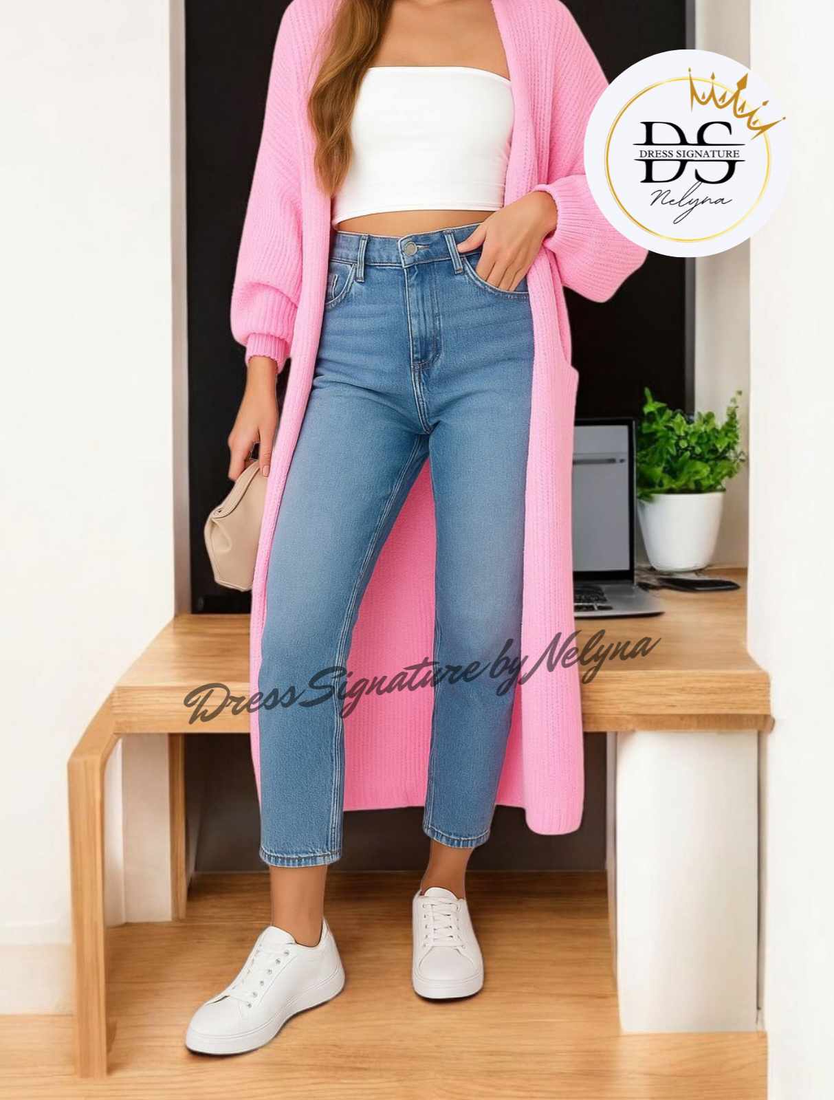 Gilet long maille 2 poches