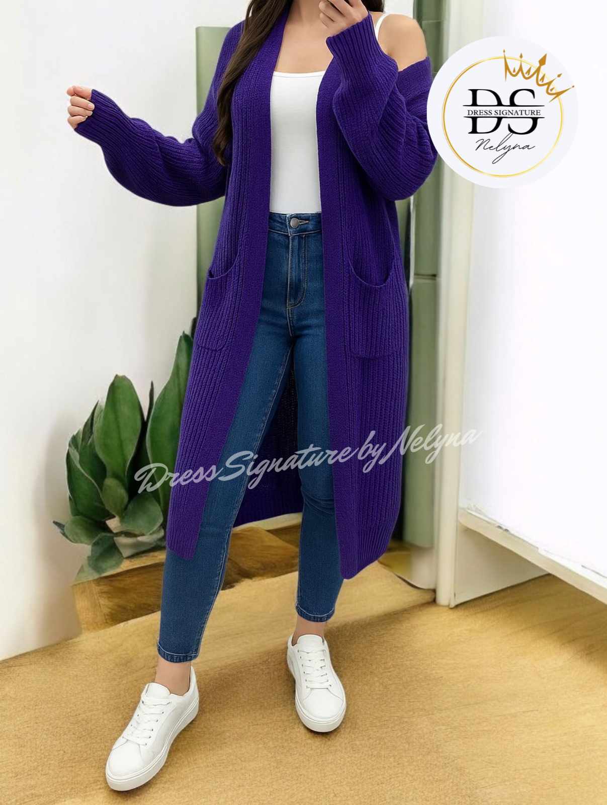 Gilet long maille 2 poches