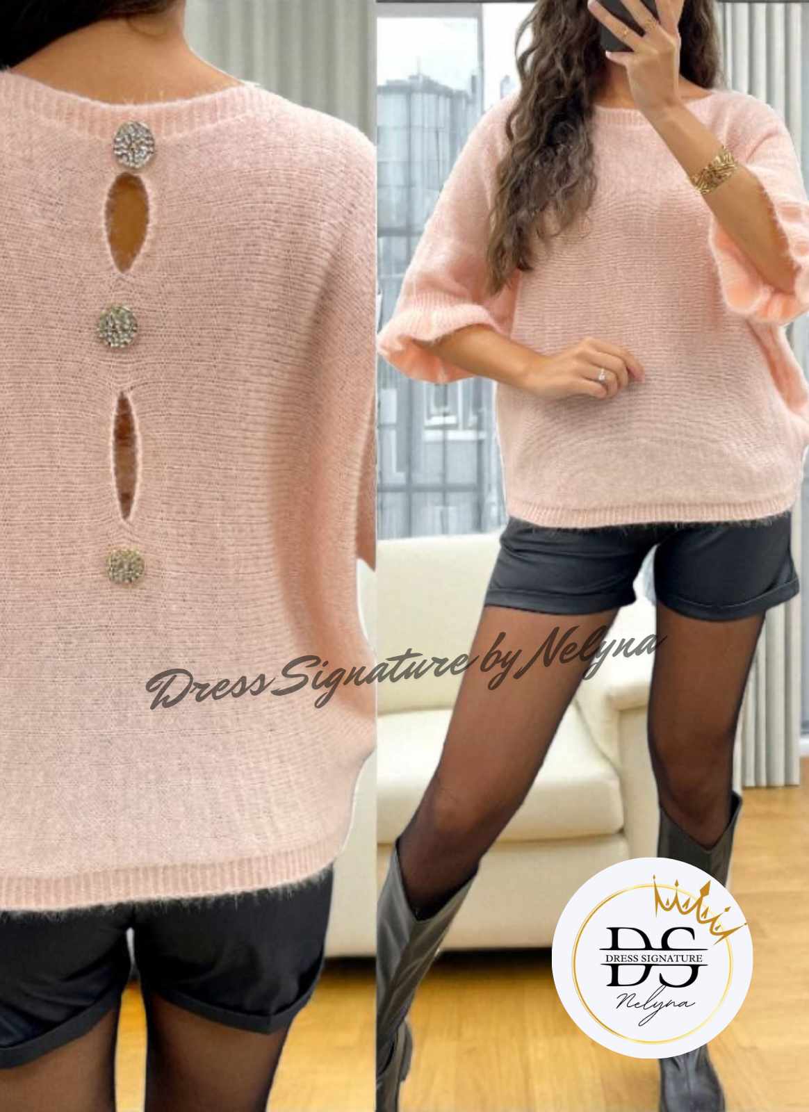 Pull mohair dos à boutons