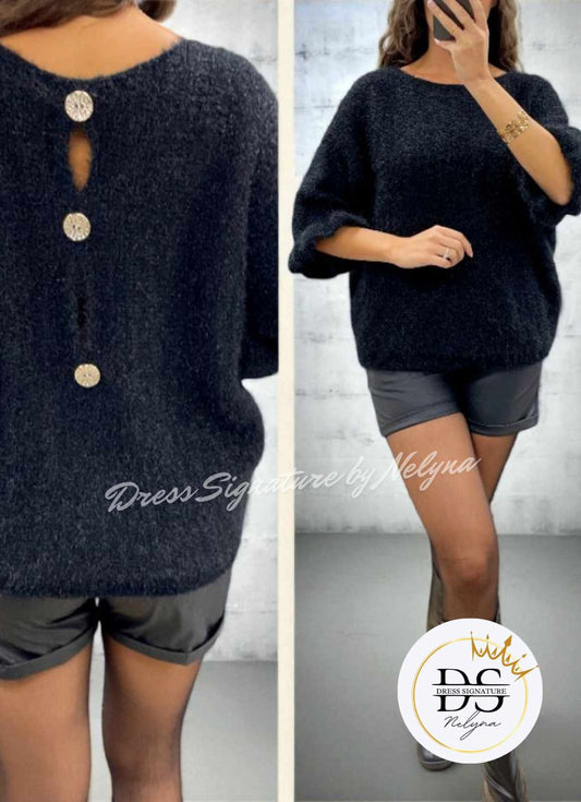 Pull mohair dos à boutons