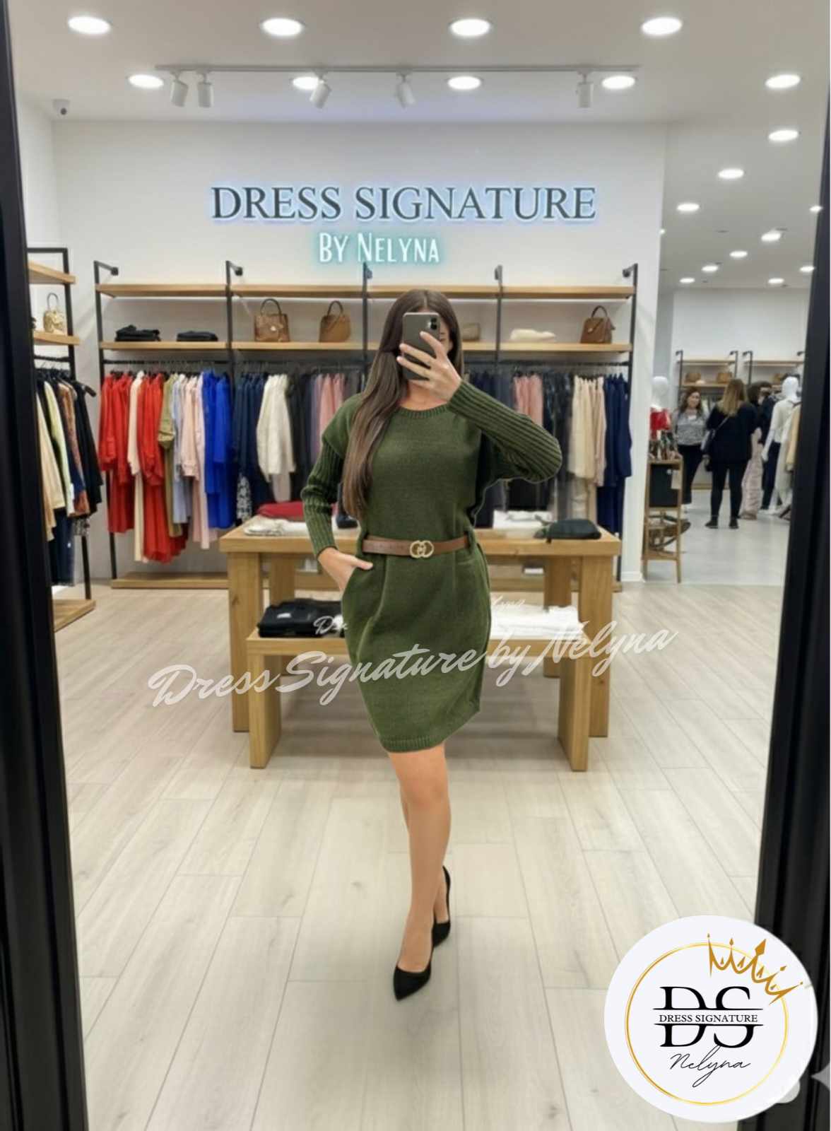 Robe pull en maille avec ceinture (grande taille) (PC)