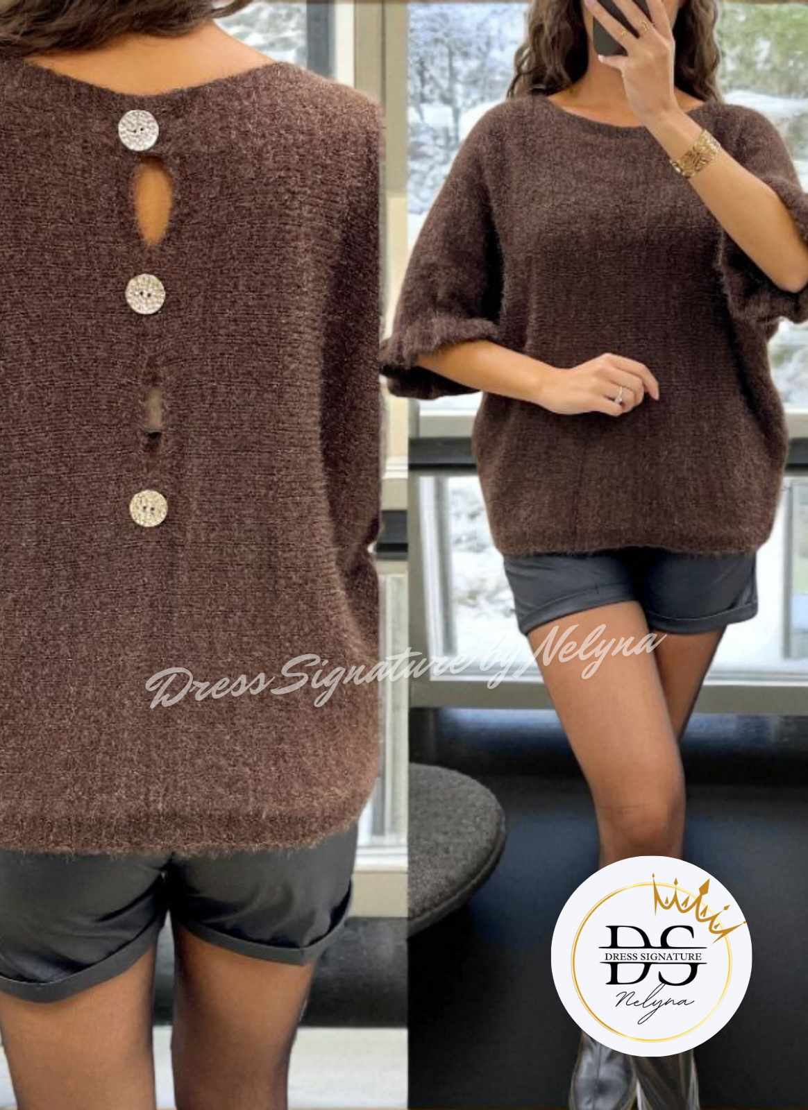 Pull mohair dos à boutons