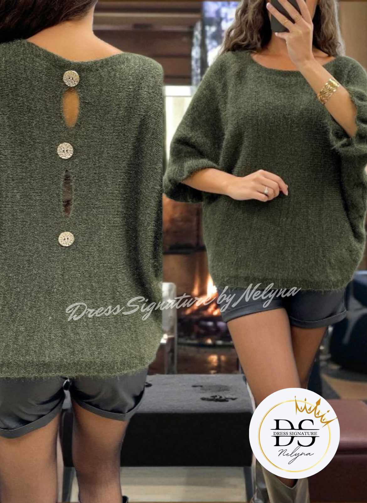 Pull mohair dos à boutons