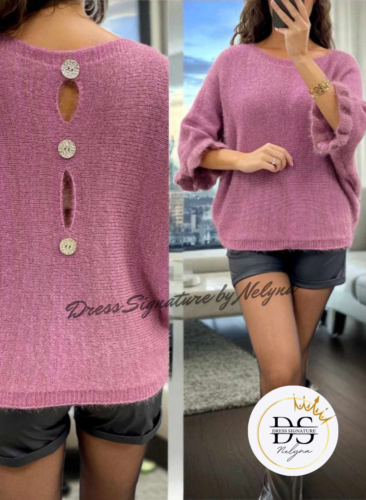 Pull mohair dos à boutons