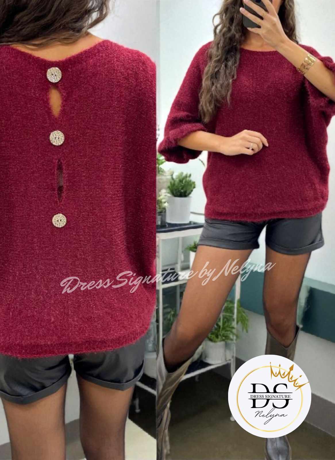 Pull mohair dos à boutons