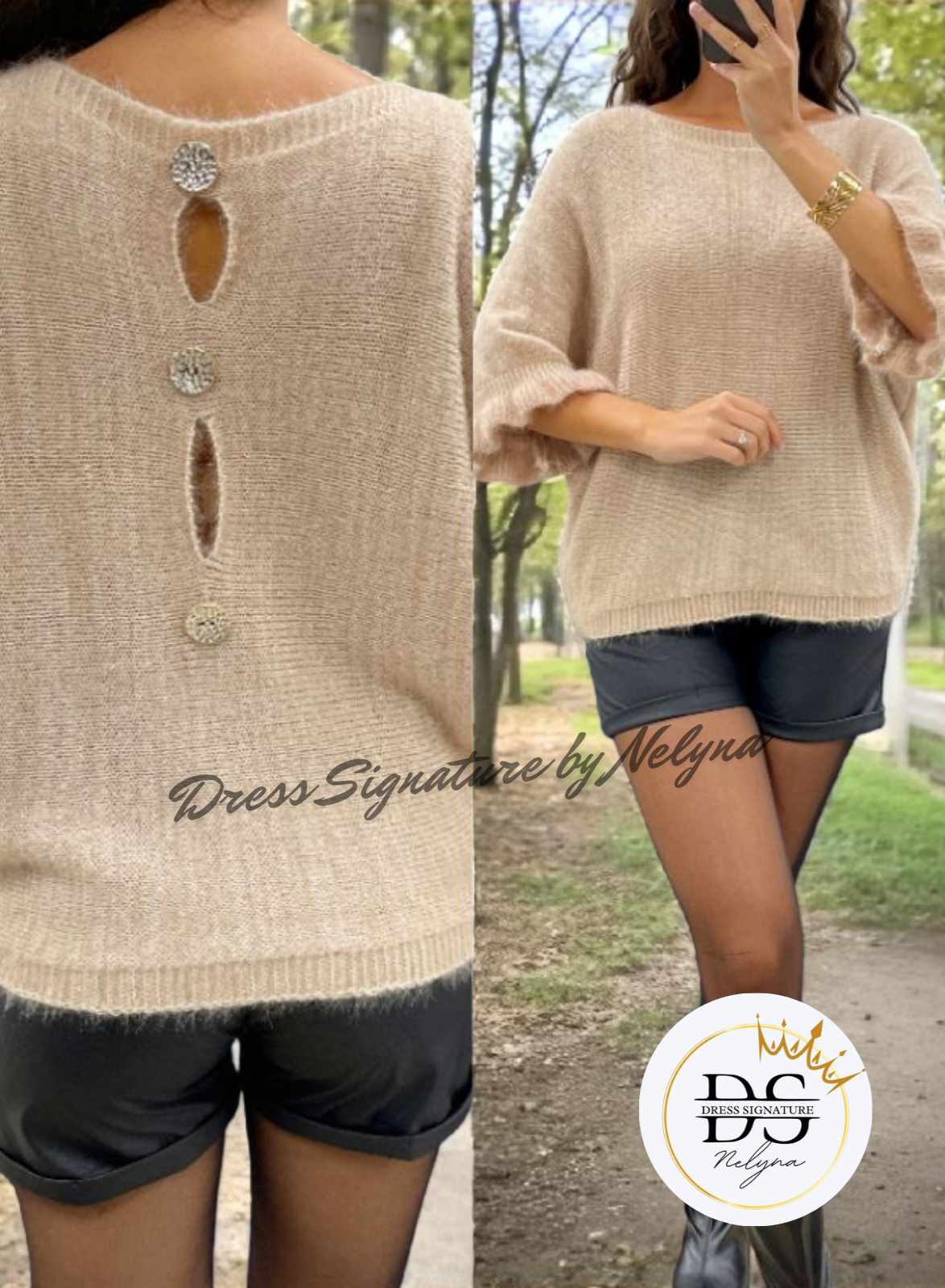 Pull mohair dos à boutons