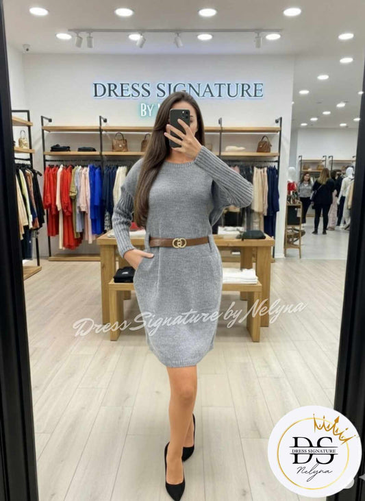 Robe pull en maille avec ceinture (grande taille) (PC)