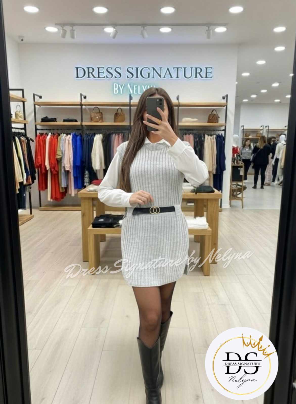 ensemble 3 pièces pull+ chemise + ceinture