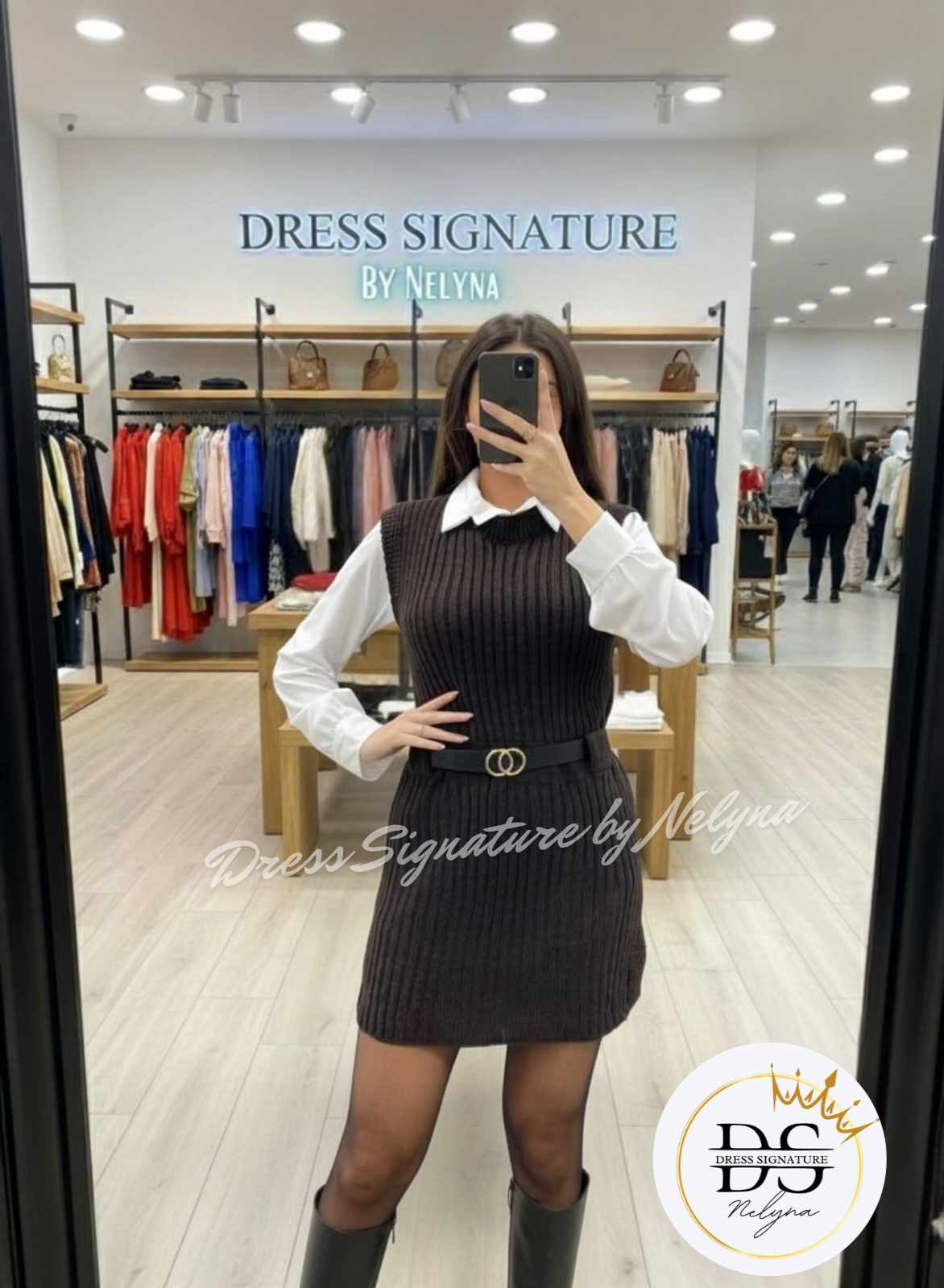 ensemble 3 pièces pull+ chemise + ceinture