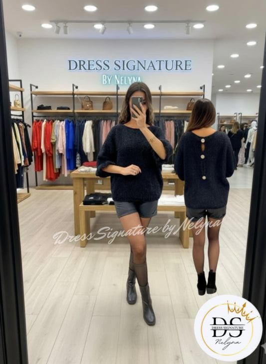 Pull mohair dos à boutons