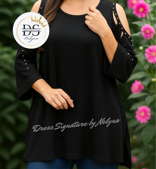 Top oversize avec clous et perles