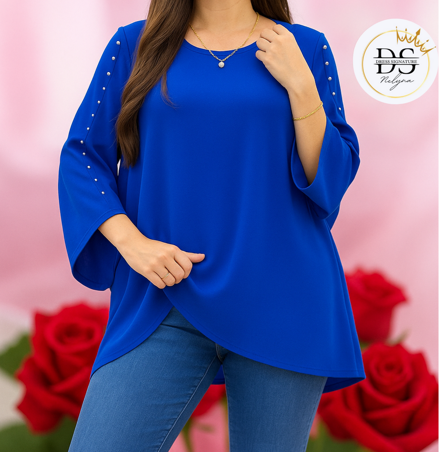 Top oversize avec clous et perles